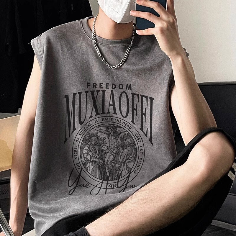 Summer 2024 New Vest Men's American Suede Waistcoat Fashionable Loose Basketball Sleeveless T-shirt Men Summer 2024 New Vest Men's American Suede Waistcoat Fashionable Loose Basketball Sleeveless T-shirt Men