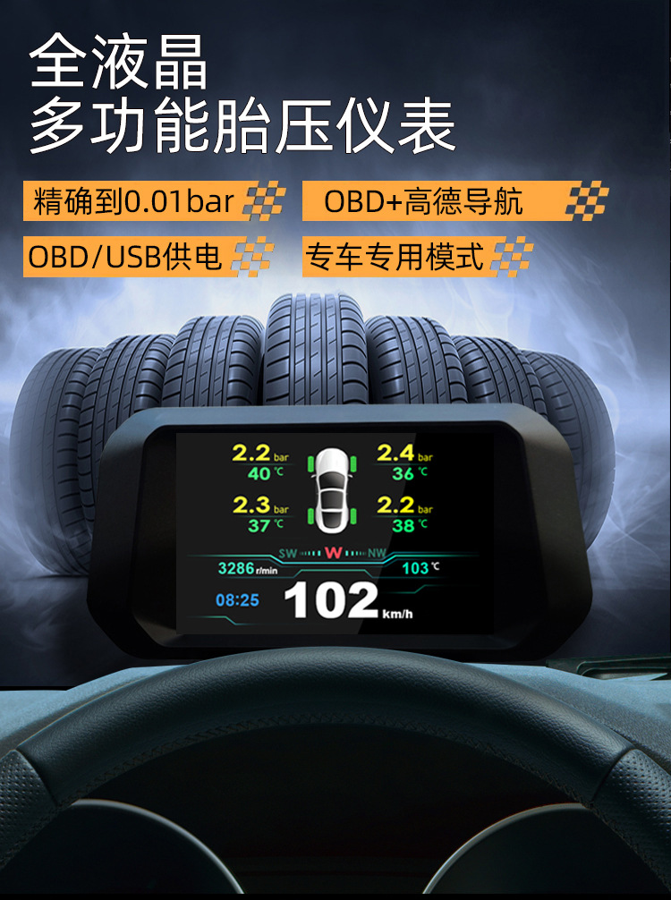 Obd Lcd Instrument, Tire Pressure Monitoring, Hud Head-Up Display, Gps Guide, Multi-Interface, In-Car Smart Multi-Function