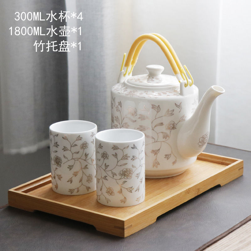 백금 난초덩굴 스트레이트 컵(1냄비 2컵+트레이) 1.8L