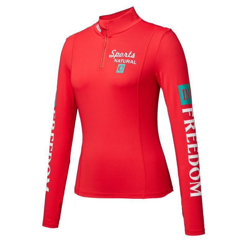 Nueva impresión de cuello vertical medio pecho cremallera manga larga correr fitness al aire libre chaqueta transpirable chaqueta de yoga de mujer