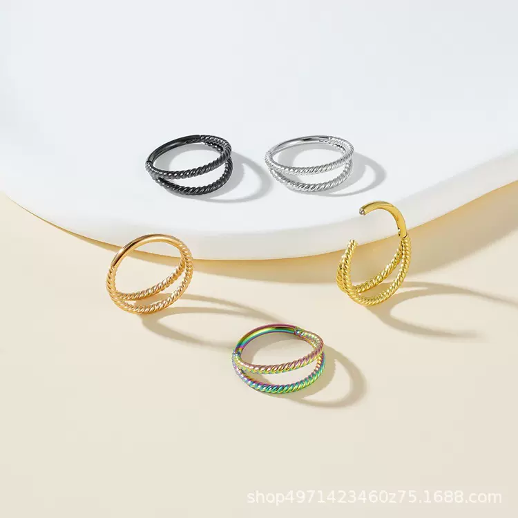 现货直发不锈钢双层纽线圈耳环真空电镀精致耳骨环耳骨钉个性鼻环