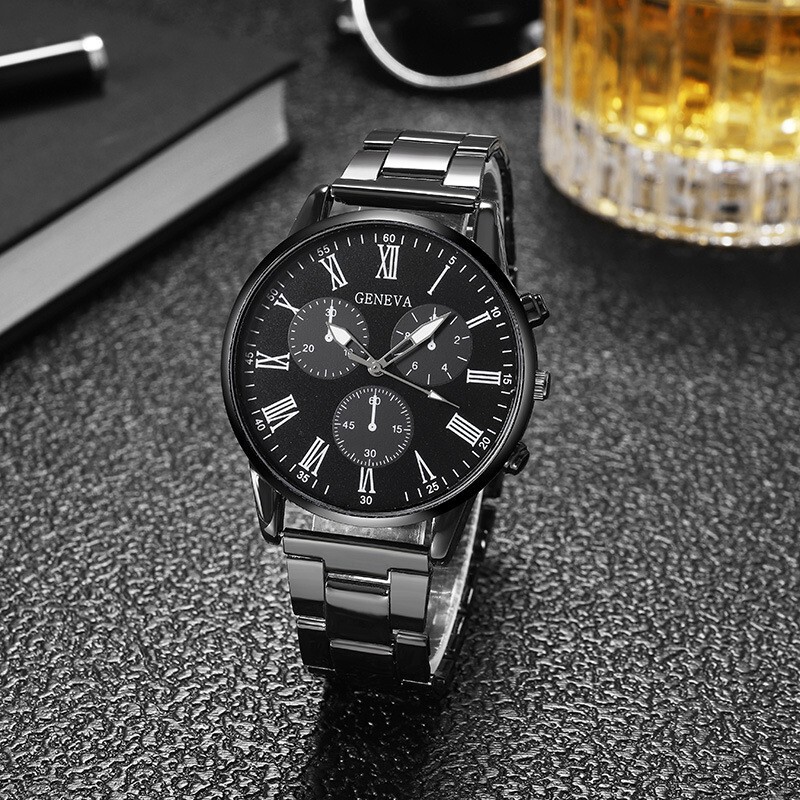 Foreign Trade Fashion High-End Versatile Stylish Geneva Watch Business Men's Alloy Watch Wholesale Large Dial