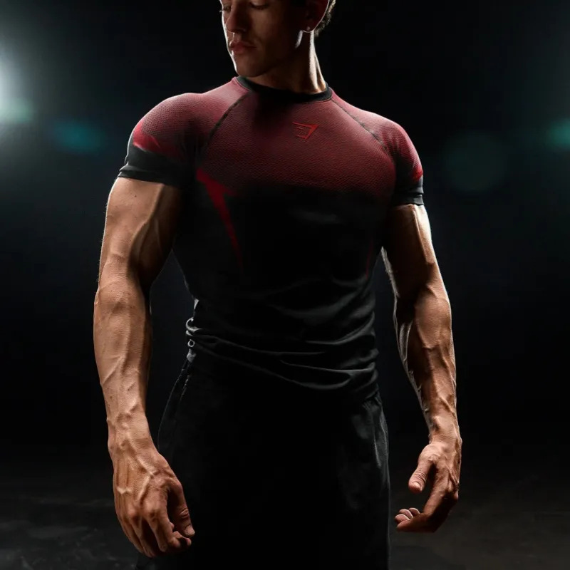 Spot Gymshark New Running Sports Fitness Tops Casual Breathable Tight Short-Sleeved Casual Running T-Shirts