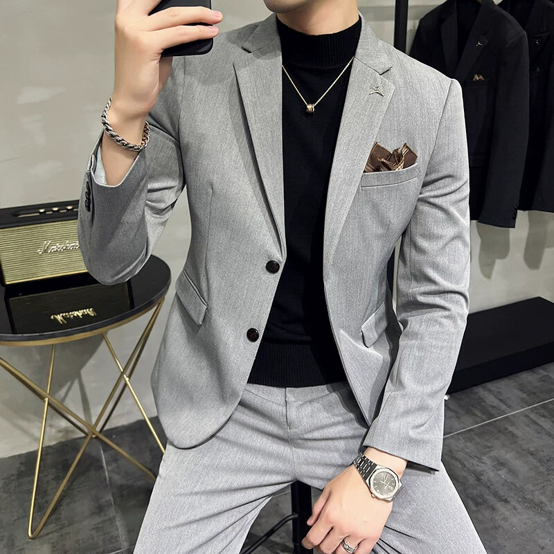 Цельный Krondi высококачественный корейский slim костюм двухчастный однотонный свадебный костюм