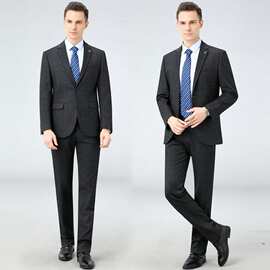 西服套装男士商务职业正装西装秋冬季格纹厚款婚庆伴郎婚礼服工装