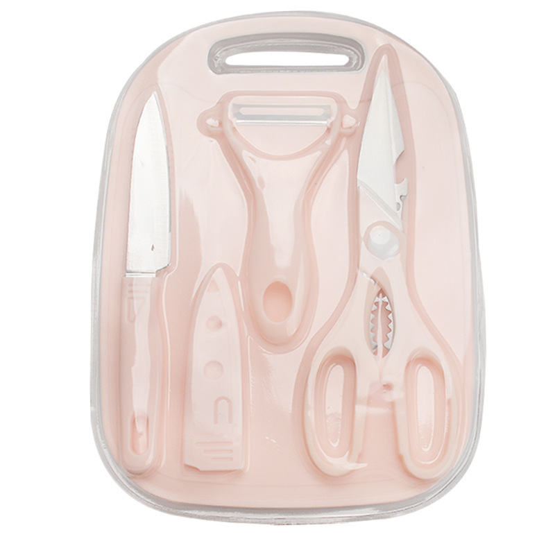 Cuchillo de frutas suplementarios para bebés de cuatro piezas Cuchillo de acero inoxidable Cuchillo de cepillado de melón Juego de tabla de cortar para verduras pp al por mayor