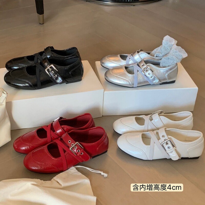 Sheepskin version~4cm internal height increase, youthful round toe, cross-strap shallow Mary Jane ballet shoes for women, 2026 new model Sheepskin version~4cm internal height increase, youthful round toe, cross-strap shallow Mary Jane ballet shoes for women, 2026 new model