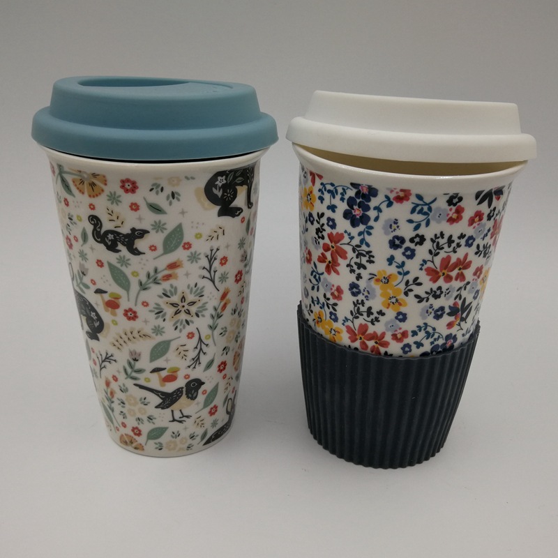 Taza de cerámica con cierre Taza de doble capa de aislamiento térmico de silicona Taza de agua Taza de pareja ins Taza de café simple con cuchara