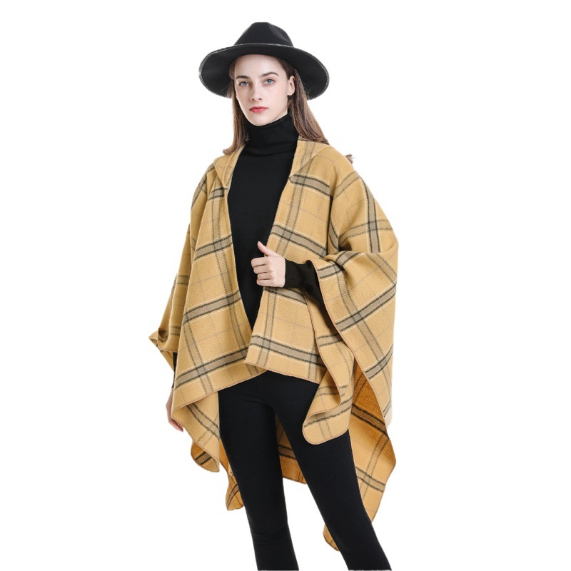 2022 nuevo mantón estilo coreano Otoño e Invierno Cachemira monocromo de las mujeres rayas split con capucha del cabo moda caliente