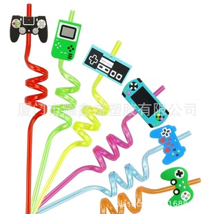 Game Controller Shaped Straws Reusable Spiral Amazon Best-Selling Product 24 Pack Party Accessories