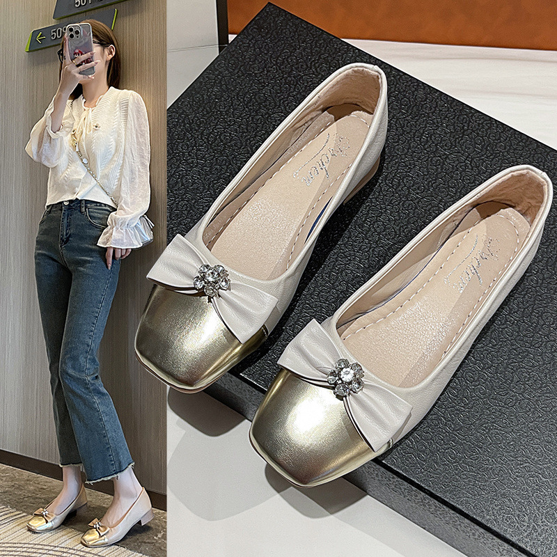 Summer universal shoes low-cut with bow square toe flat