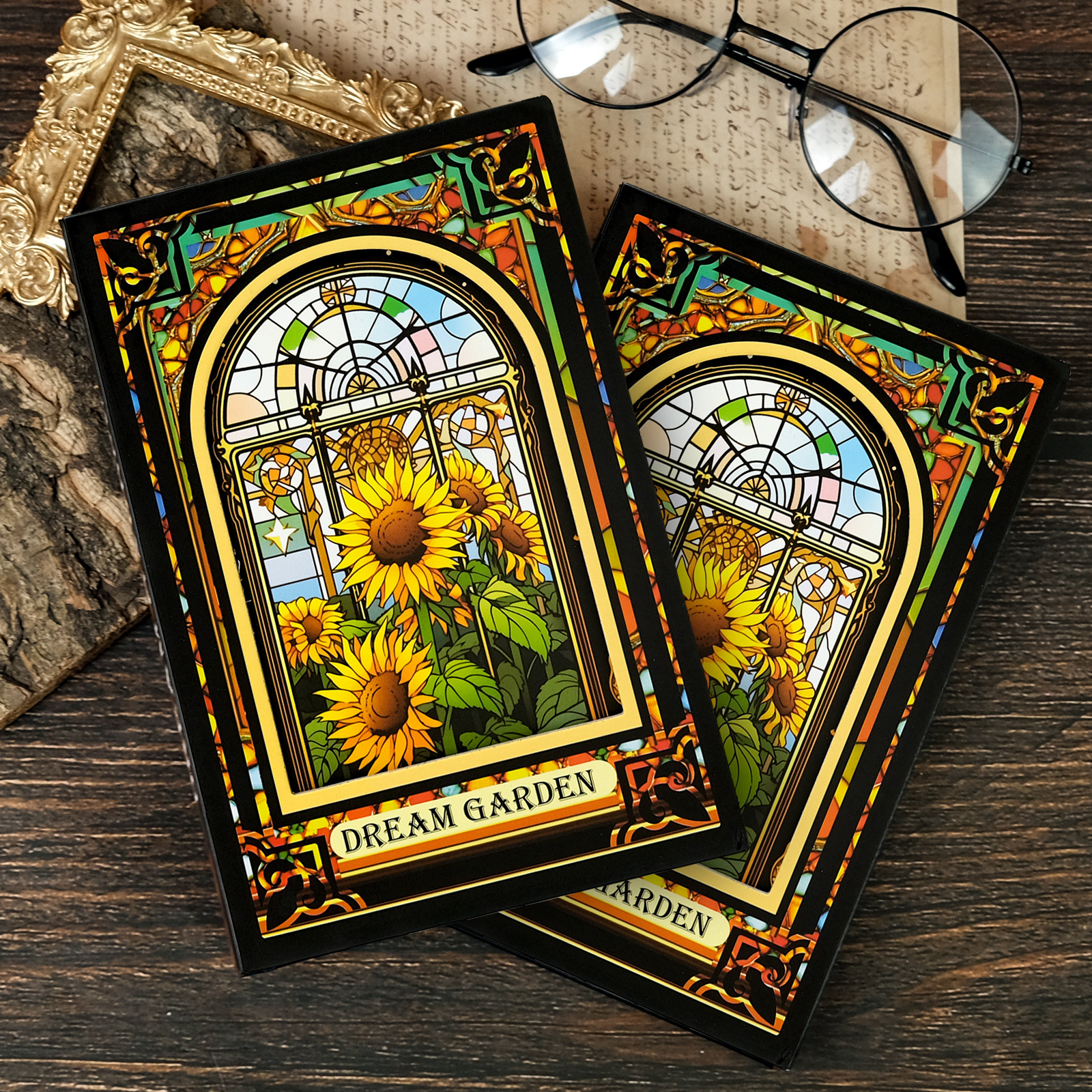 Vintage Sunflower Window Pattern Notebook For Students Diary_voghion.com