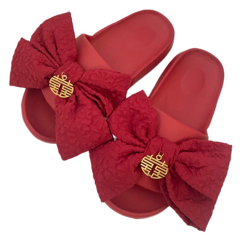 Праздничные красные Тапочки из ЭВА с бронзовым бантом для пары, домашнее дерьмо жениха и невесты, летняя Свадебная обувь