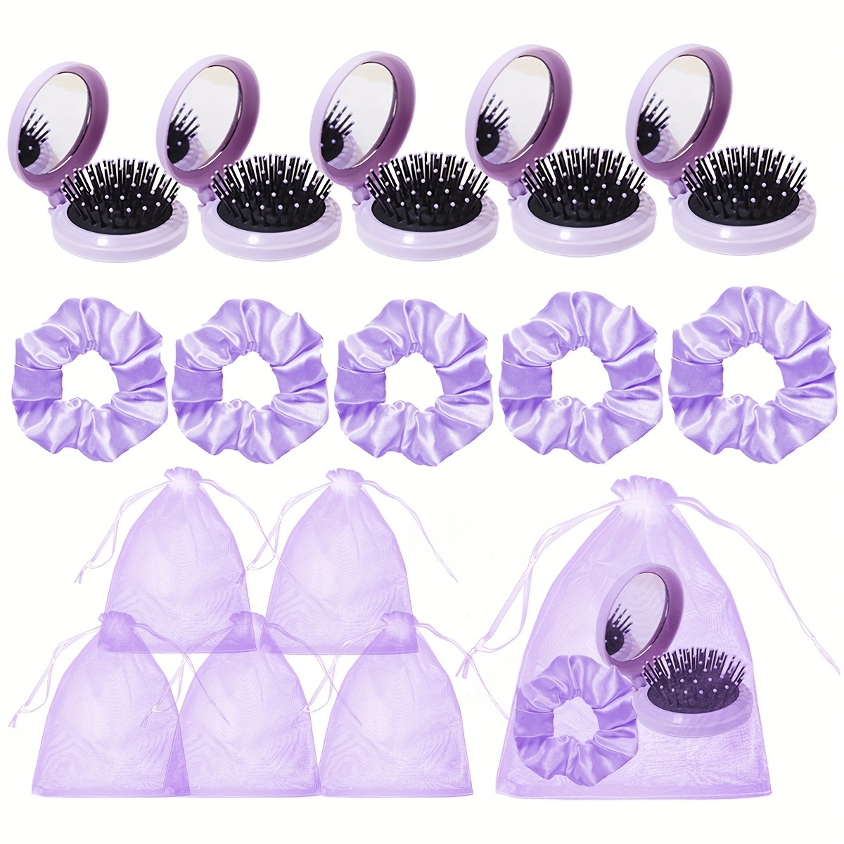 美发梳发圈套装气囊梳一体式带镜折叠梳子大肠发圈袋装梳子套装