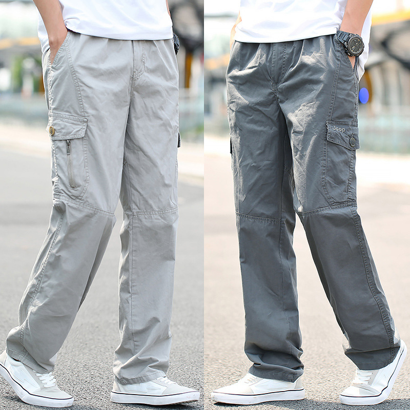 Summer Thin Pure Cotton Casual Pants for Men, Loose Outdoor Multi-Pocket Cargo Pants, Plus Size, Straight-Leg, Breathable