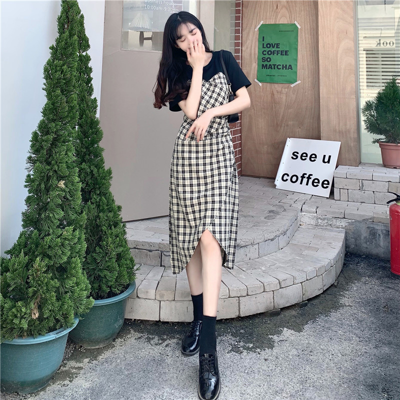 Splicing Plaid Short Sleeve Dress Image 8