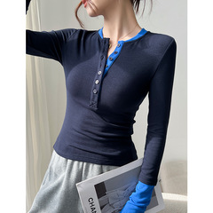 现货假两件打底衫2025新款女早秋修身长袖POLOT恤内搭高级感上衣