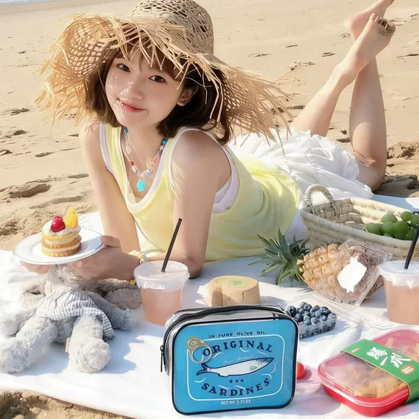 Creative Sardine Women's Cosmetic Bag Pvc Material Portable Toiletry Bag Fashionable Zipper Storage Bag Wholesale