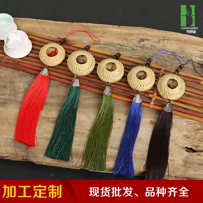 Joyería de estilo antiguo hecho a mano de bambú tejido hanfu accesorios chino colgante oído ventilador clásico estilo antiguo ventilador plegable ventilador redondo borla Accesorios