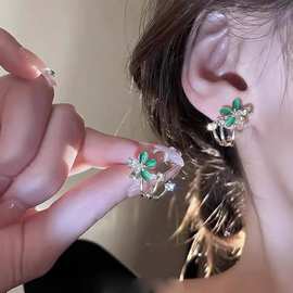 田园风夏季绿色花朵耳环2022年新款潮小众设计感高级网红耳钉女