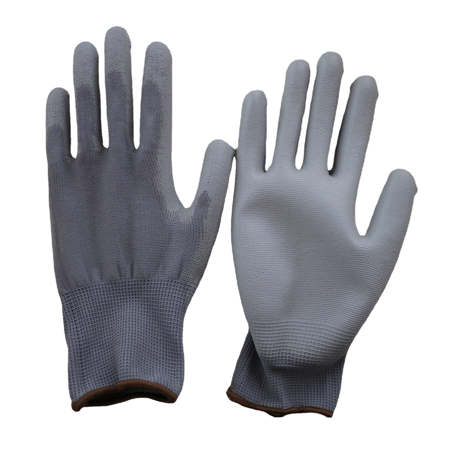 13针灰色PU聚氨酯浸掌 劳保手套 灰色PU涂掌手套 灰色涤纶PU手套