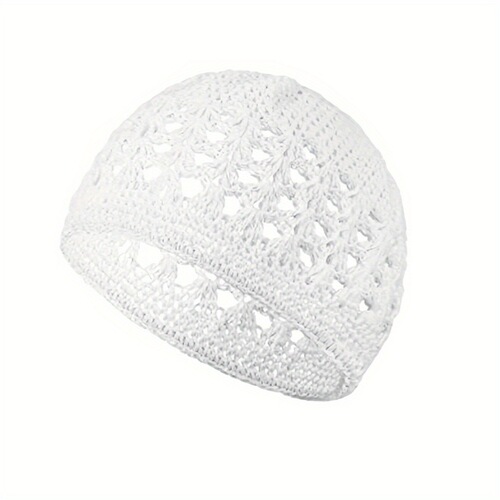 Cross-border best-selling handmade crocheted cotton yarn knitted hat, unisex wig hat, hollow breathable Muslim hat