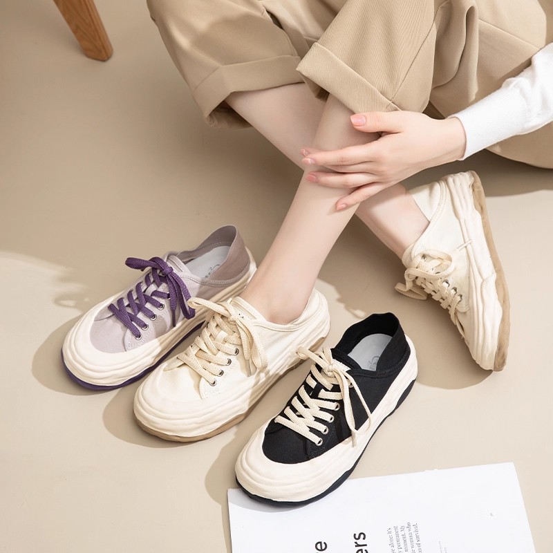 Zapatillas de Lona Augu Shiden para Mujer, Primavera 2026, Estilo Universitario Retro, Blancas, Casuales, de Doble Uso, a la Moda