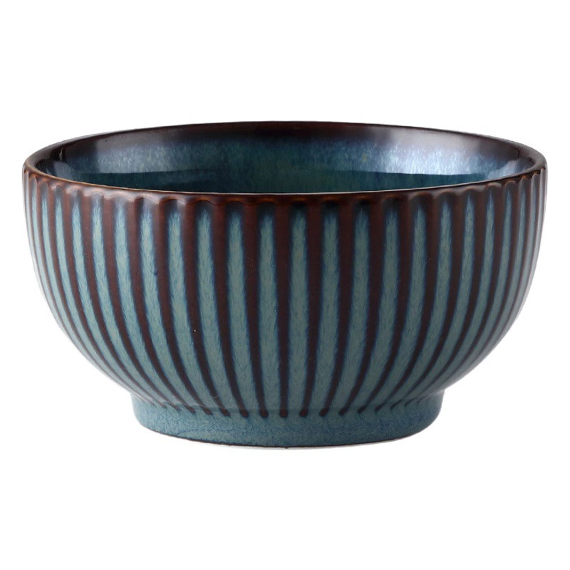 Посуда с глазурью в синей печи, японская ретро-керамика, креативная полосатая мелкая тарелка, миска для риса, миска для супа, набор домашней посуды