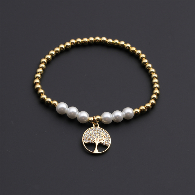 New Creative Popular Couple Jewelry Pearl Copper Gold-plated Tree Of Life Elastic Women's Bracelet display picture 5