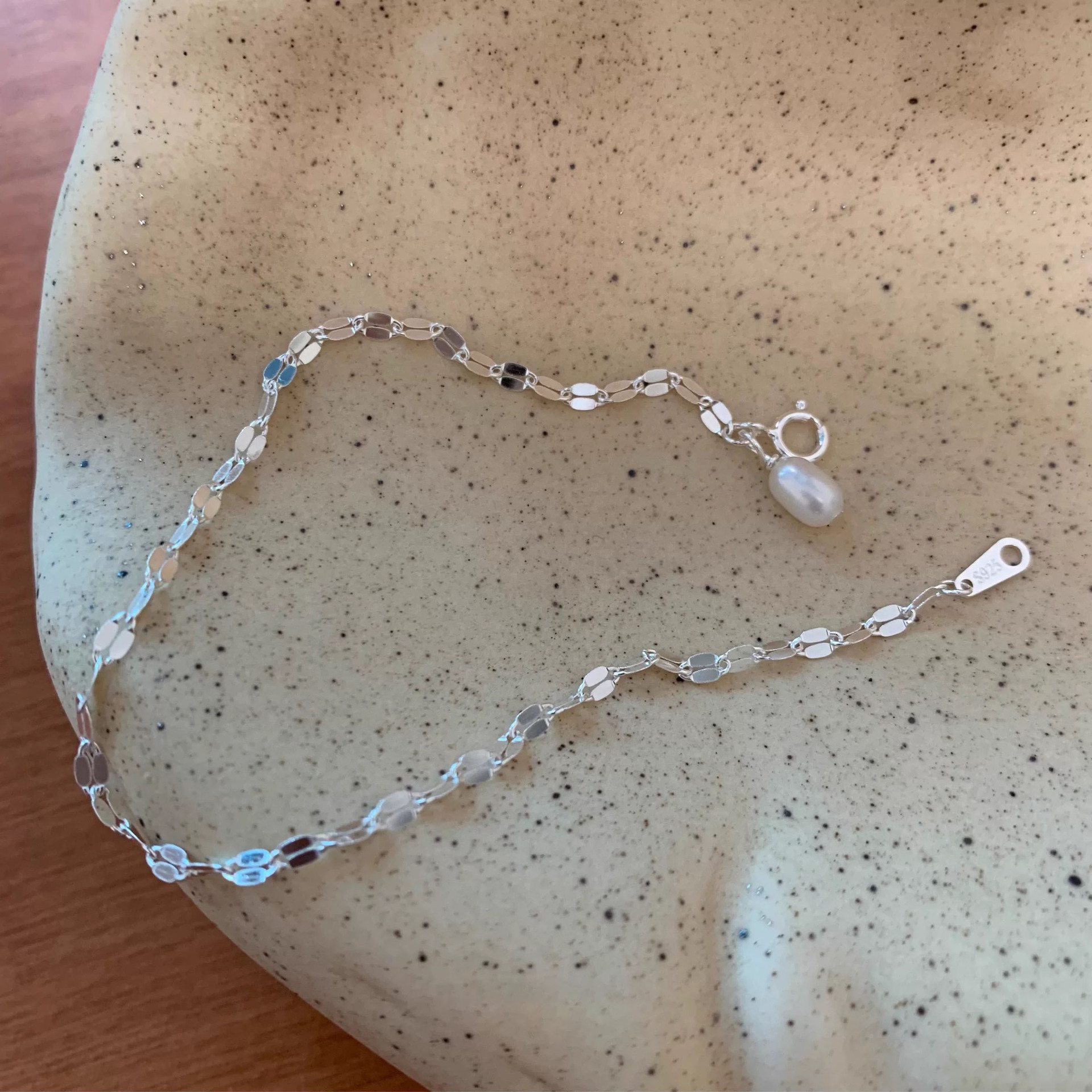 1 Piece Quantity Date, Tea Party Occasion 1 Piece 925 Sterling Silver Geometric 925 Sterling Silver Coffee Bean Chain Bracelets