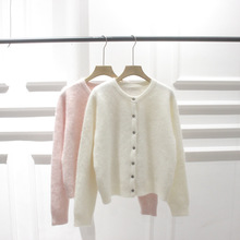 韩国订单春装新款软糯圆领单排扣兔毛羊毛毛针织衫毛衣开衫外套女