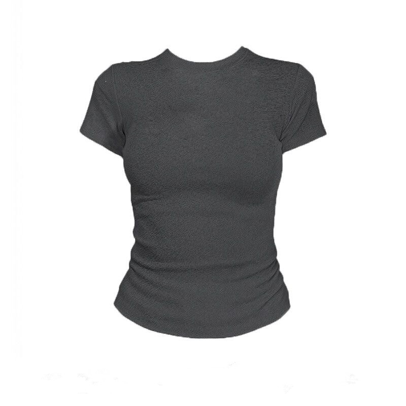 230g Ice Silk Ribbed Sweet and Cool Spicy Girl Style Regular Shoulder T-Shirt for Women, Simple Solid Color Short-Sleeve Slim Fit College Style Top 230g Ice Silk Ribbed Sweet and Cool Spicy Girl Style Regular Shoulder T-Shirt for Women, Simple Solid Color Short-Sleeve Slim Fit College Style Top