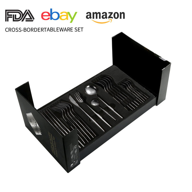 Juego de cuchillo y tenedor de comida occidental portuguesa de acero inoxidable de Amazon transfronterizo Juego de 24 piezas de bistec, cuchillo, tenedor, cuchara, cuchara, juego de cuchara de postre