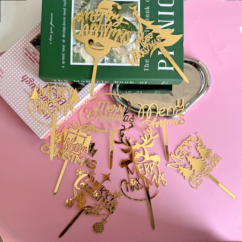 跨境ins圣诞快乐蛋糕装饰圣诞快乐蛋糕插件圣诞节快乐蛋糕插牌|undefined