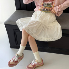 女童半身裙2025夏装新款儿童洋气裙子女孩A字棉布裙蕾丝拼接短裙