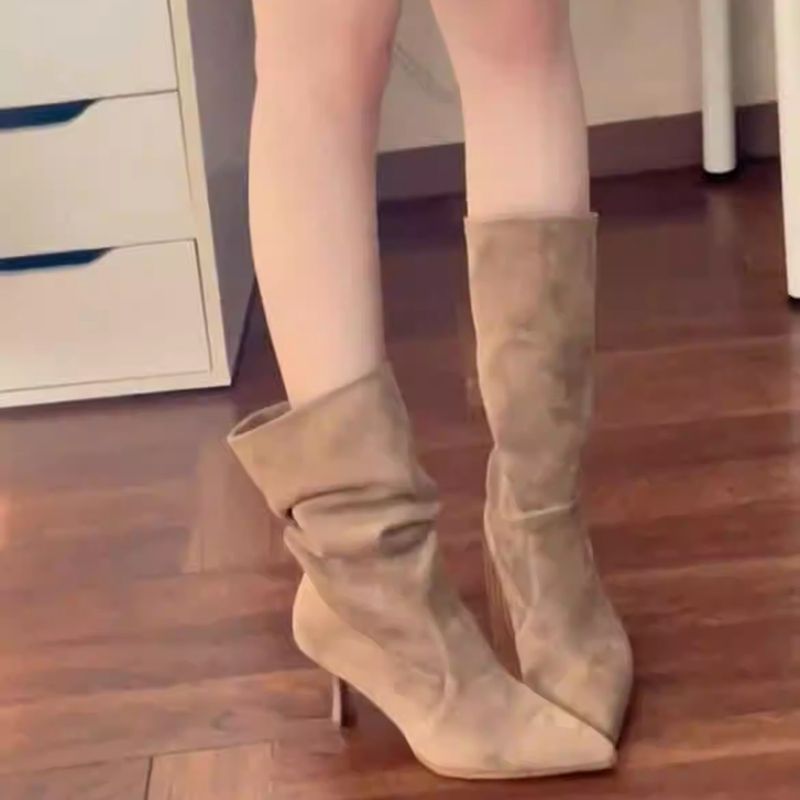 Fashionable demi-season low boots stiletto heels pointed-toe