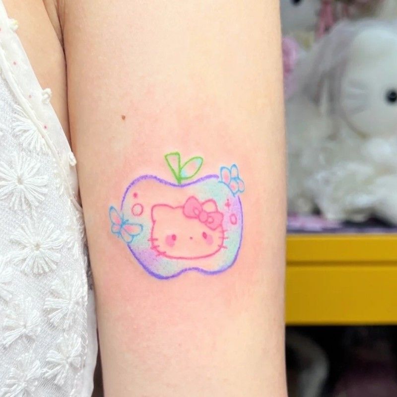 Colorful Line Crayon Butterfly Apple Cat Tattoo Stickers Realistic Waterproof Cute Little Fairy Colorful Line Crayon Butterfly Apple Cat Tattoo Stickers Realistic Waterproof Cute Little Fairy