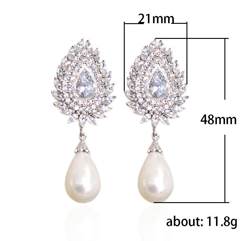 17g Weight Elegant Luxurious Lady Geometric Imitation Pearl Copper Inlay Zircon Women's Drop Earrings