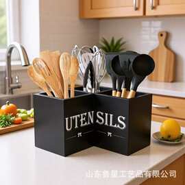 简约木质厨房餐具收纳盒刀叉铲勺分类储物盒木制桌面筷子收纳盒