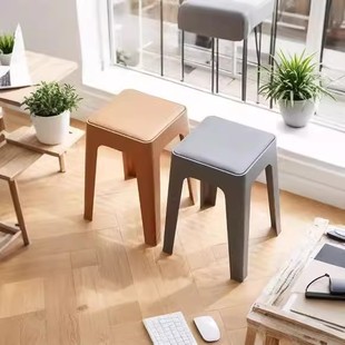 Plastic Stool with Thickened Soft Cushion, Stackable for Home Use, Modern Simple Stool for Living Room, Commercial Dining Chair with Thickened Soft Cushion