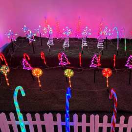 庭院地插灯LED圣诞节草坪装饰彩色雪花拐杖地插灯小圣诞树