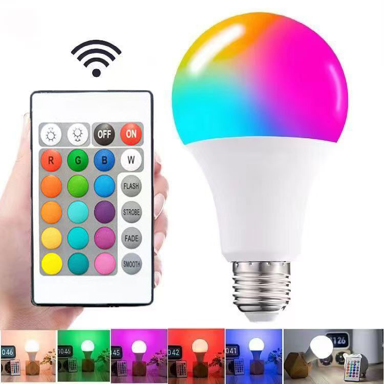 RGB Intelligent Remote Control Colorful Variable Light Bulb Lamp e27 Screw Colorful Bulb 16 Color Atmosphere Lamp [Factory Outlet]