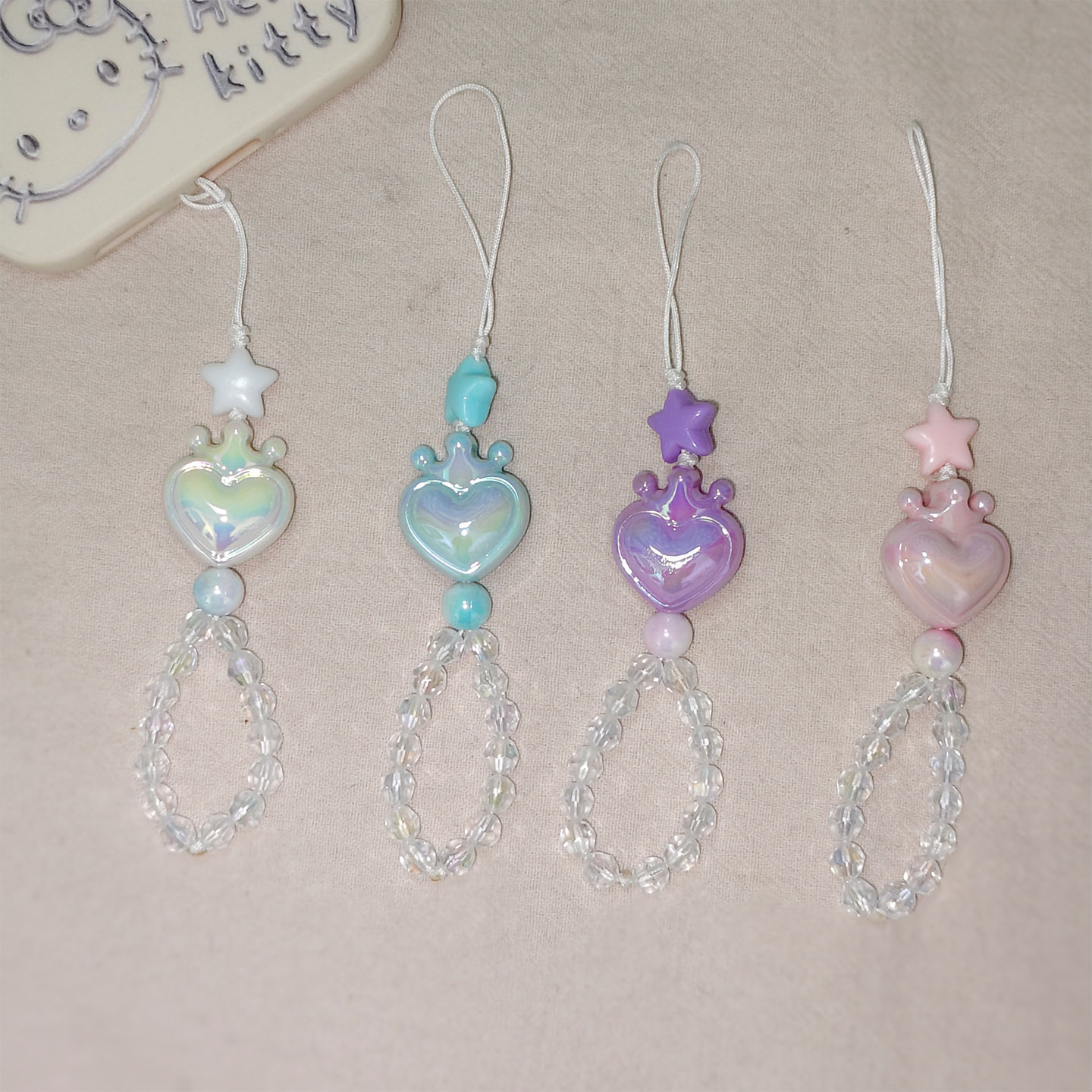 手串珠特看的防丢紫色星星皇冠手机壳手机挂饰小挂件