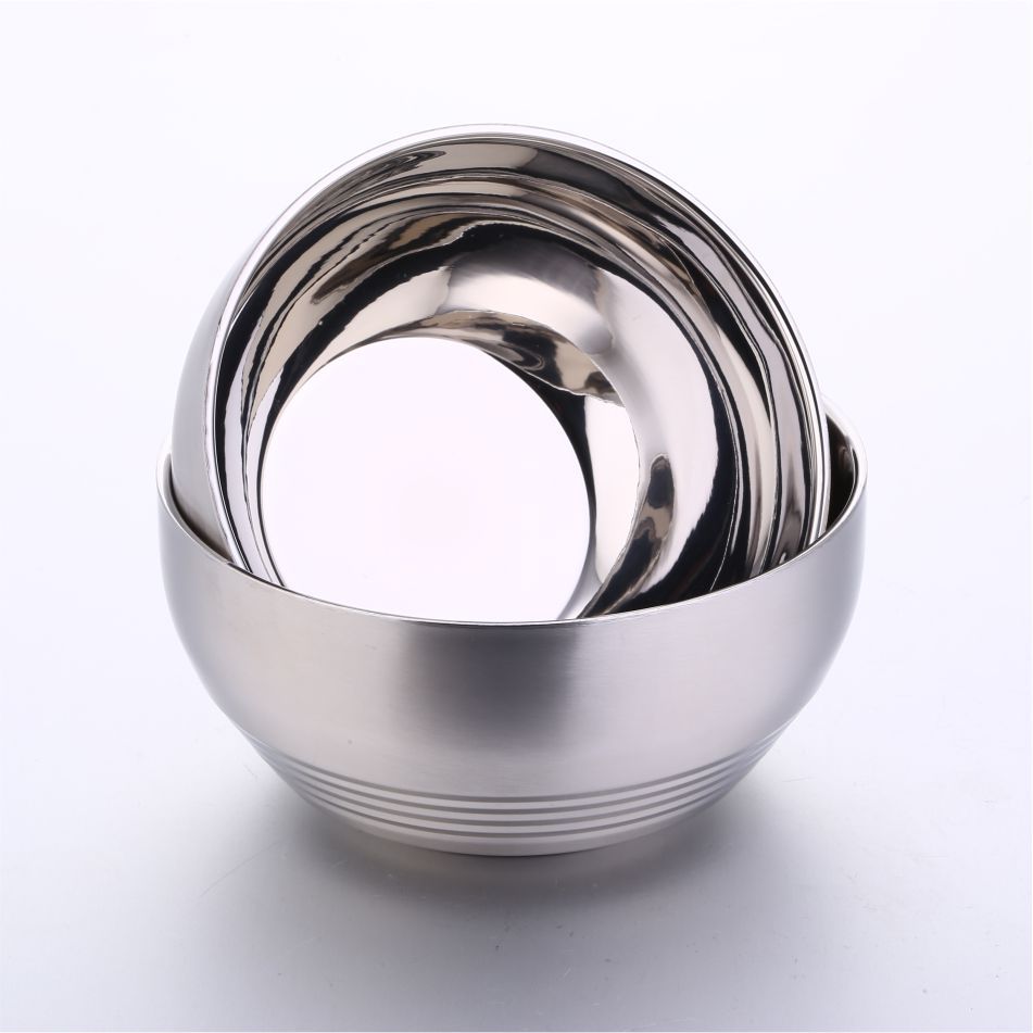 201 de acero inoxidable de doble capa engrosada aislado redondo platino Tazón de fuente de la cantina de la escuela tazón de sopa de arroz del hogar tazón de fuente de los niños