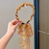 8# Yellow small floral tooth comb streamer headband