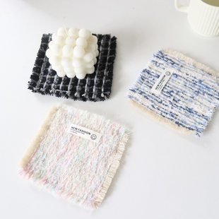 Nordic ins black and white medieval style insulated tassel coaster knitted fabric double layer thickened handmade tassel table mat
