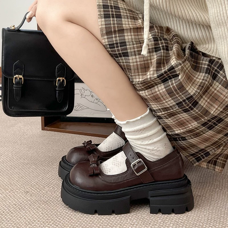 Толстоногие маленькие кожаные туфли Мэри Джейн женский британский стиль 2025 новый рот с бантом