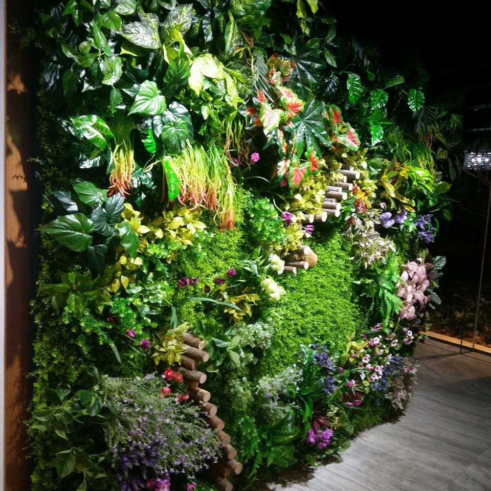 Simulación exquisita pared de plantas ingeniería de paisaje fábrica de pared de plantas tropicales artificial simulación retardante de llama planta de pared verde