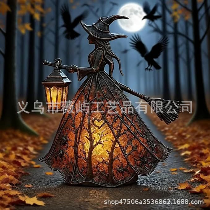 跨境新品Halloween Witch Lamp 哥特式万圣节女巫灯树脂台灯摆件|undefined