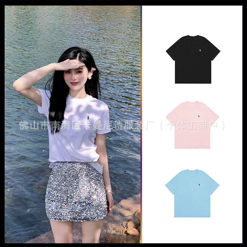 Ralph Lauren Unisex Short-sleeved Pure Cotton Loose Basic Round Neck T-shirt with Pony Embroidered Fashion Brand Half-sleeved T-shirt